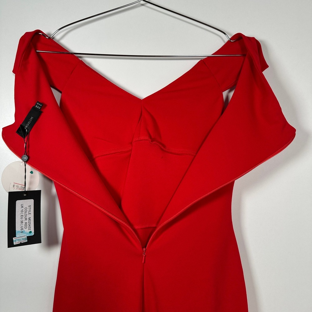 Red Off the Shoulder Twist Front Dress Wedding Guest Cocktail Party Size 6 - Picture 6 of 9